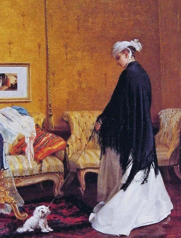 Edoardo Tofano-72-Signora in interno con cagnolino